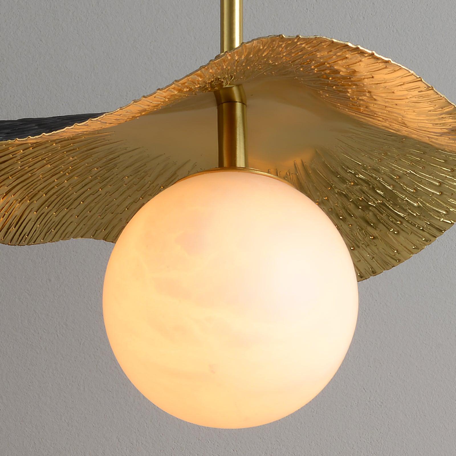 Montera Alabaster Pendant Light with Undulating Biomorphic Shade and Brass Accents