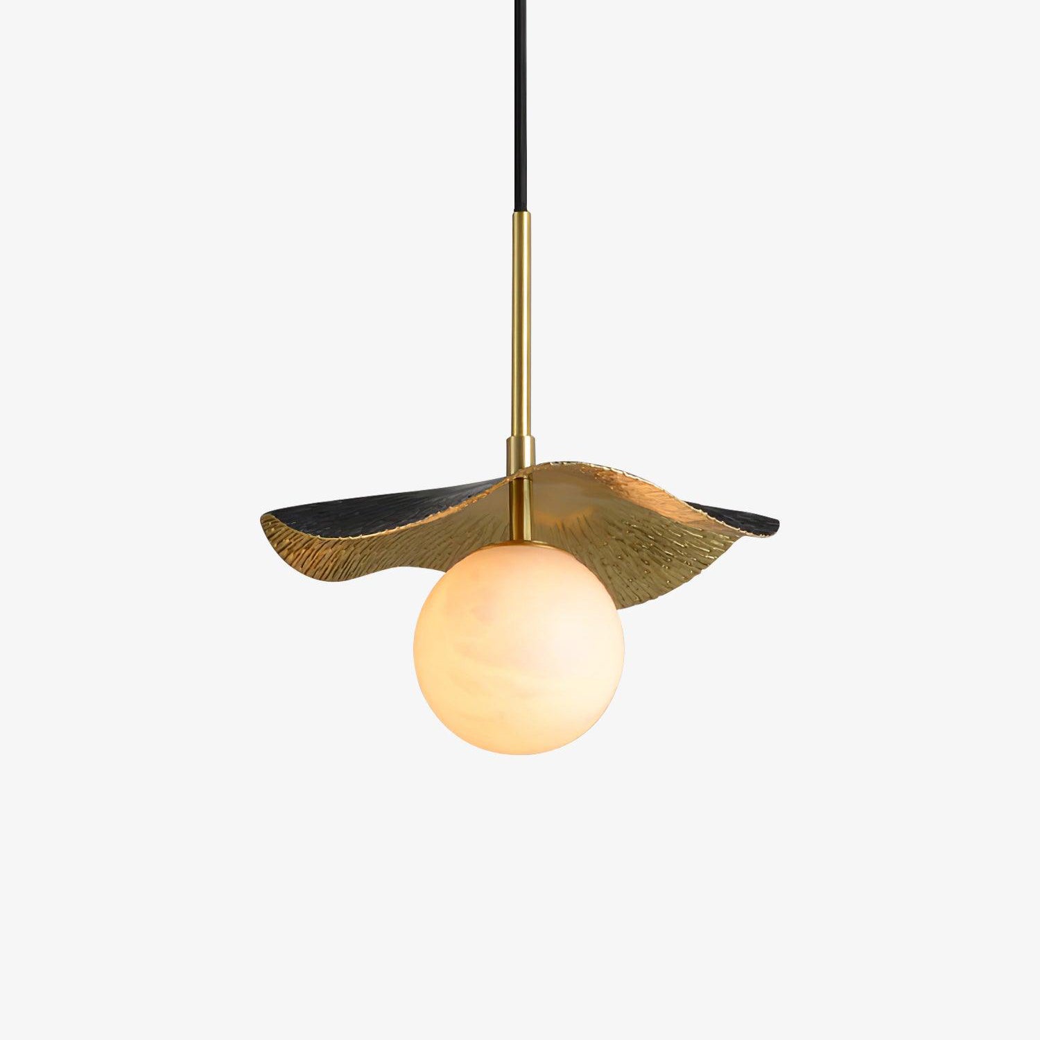 Montera Alabaster Pendant Light with Undulating Biomorphic Shade and Brass Accents