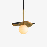 Montera Alabaster Pendant Light with Undulating Biomorphic Shade and Brass Accents
