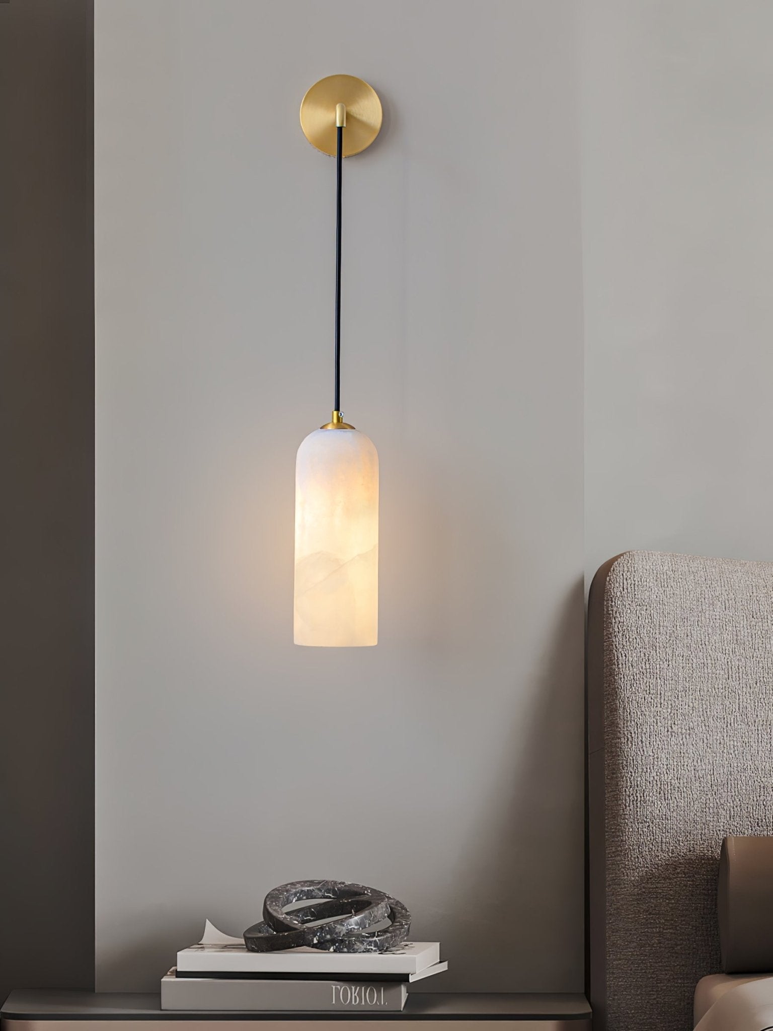 Monty Modern Alabaster Stone Wall Sconce Brass Indoor Light for Foyer and Kitchen