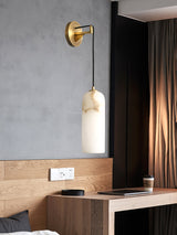 Monty Modern Alabaster Stone Wall Sconce Brass Indoor Light for Foyer and Kitchen