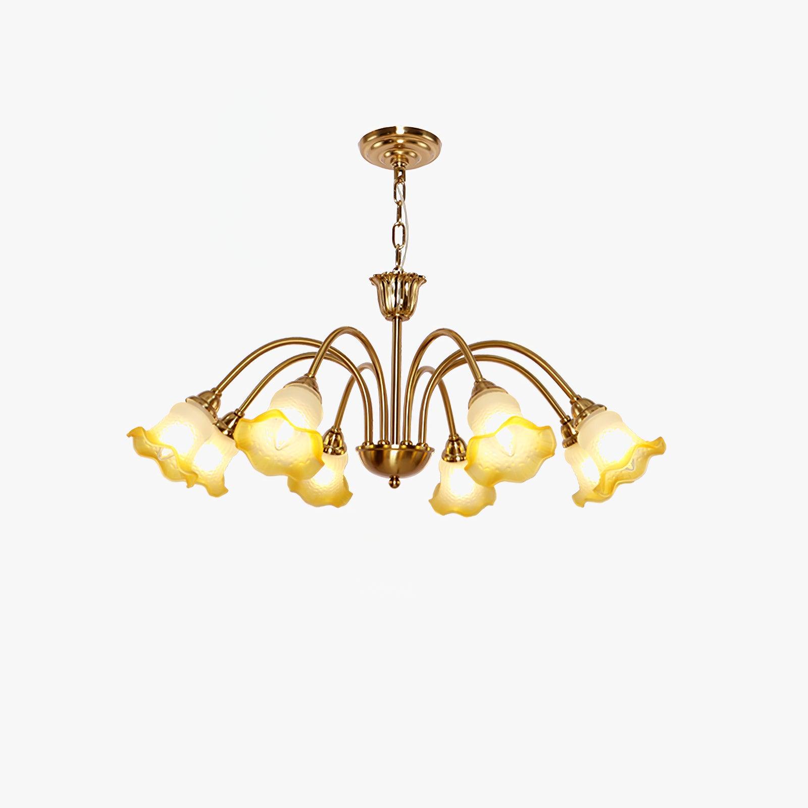 Morning Glory Blown Glass Chandelier with Copper Accents for Modern Living Spaces