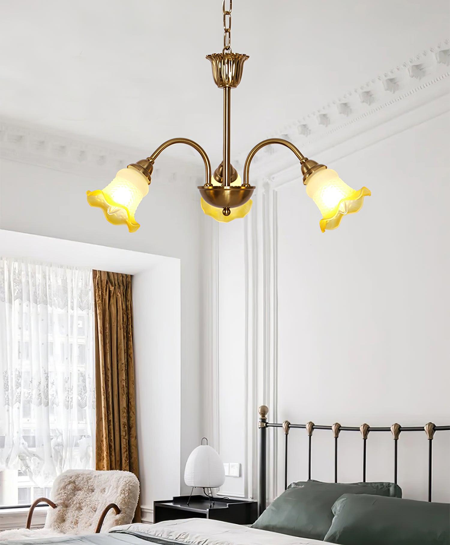 Morning Glory Blown Glass Chandelier with Copper Accents for Modern Living Spaces