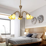 Morning Glory Blown Glass Chandelier with Copper Accents for Modern Living Spaces