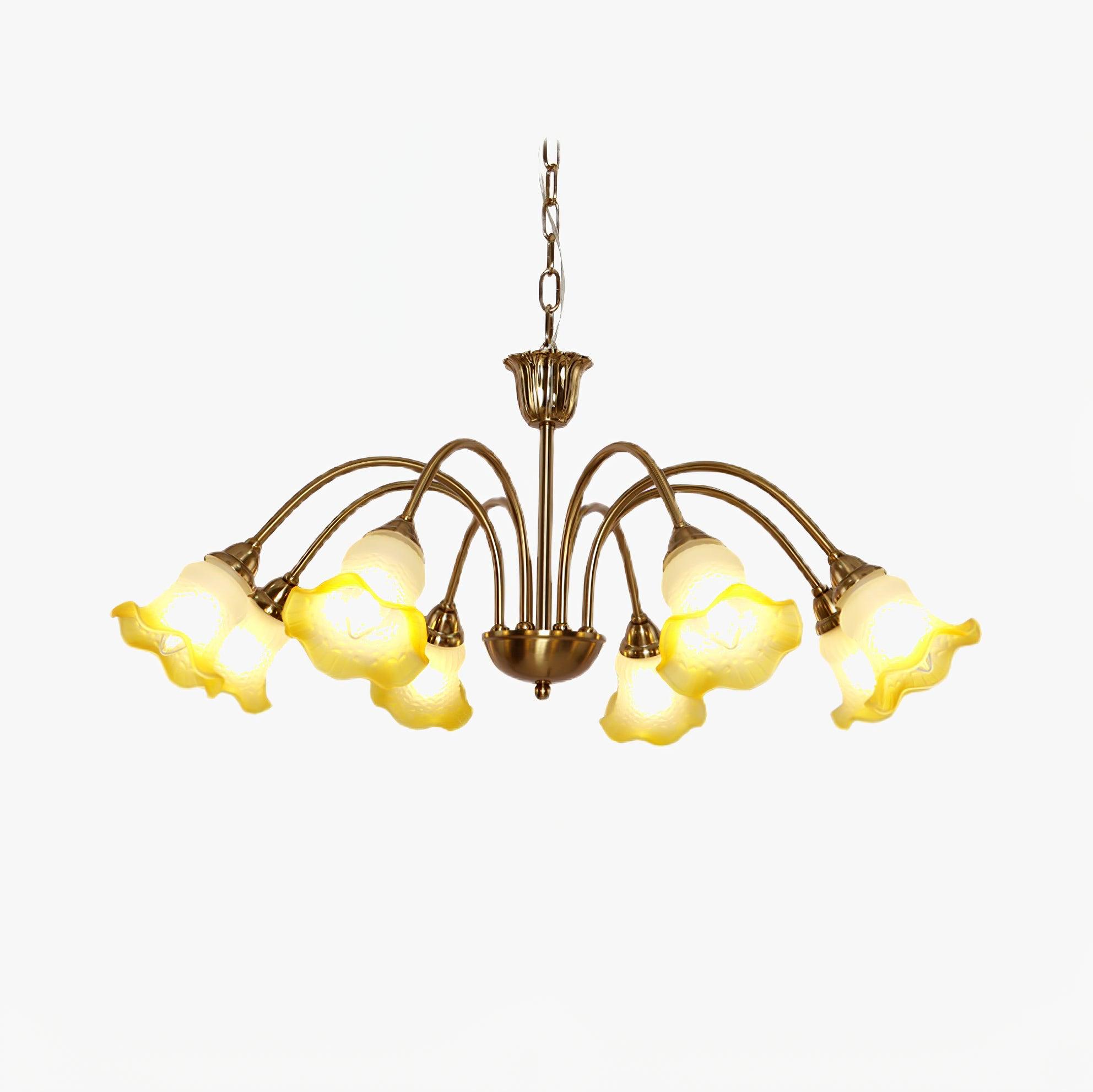 Morning Glory Blown Glass Chandelier with Copper Accents for Modern Living Spaces