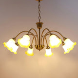 Morning Glory Blown Glass Chandelier with Copper Accents for Modern Living Spaces