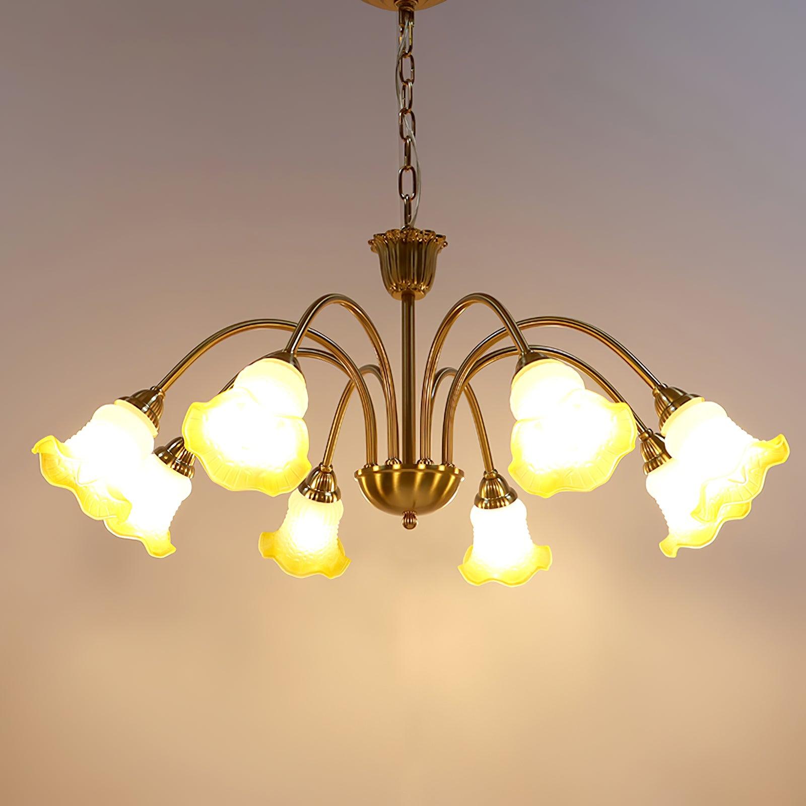 Morning Glory Blown Glass Chandelier with Copper Accents for Modern Living Spaces