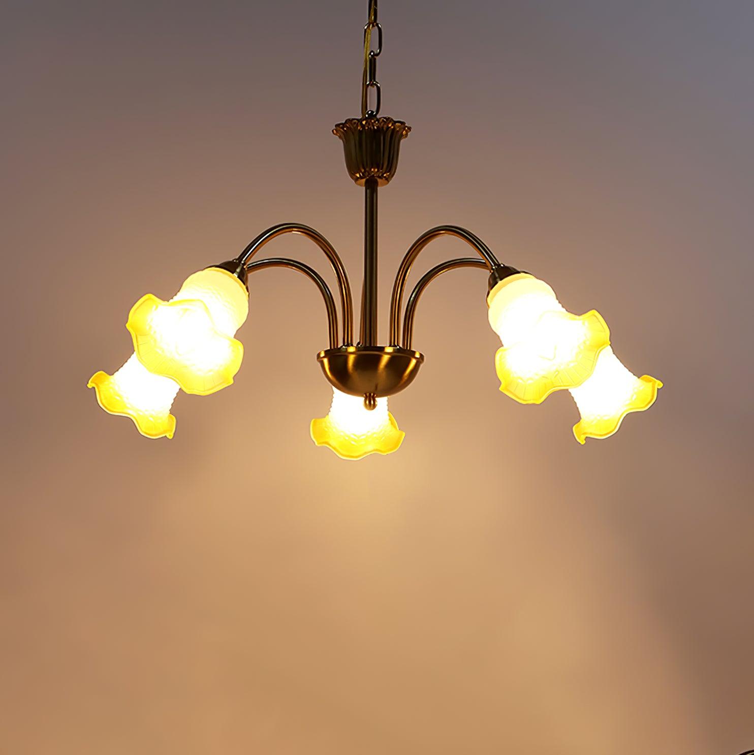 Morning Glory Blown Glass Chandelier with Copper Accents for Modern Living Spaces