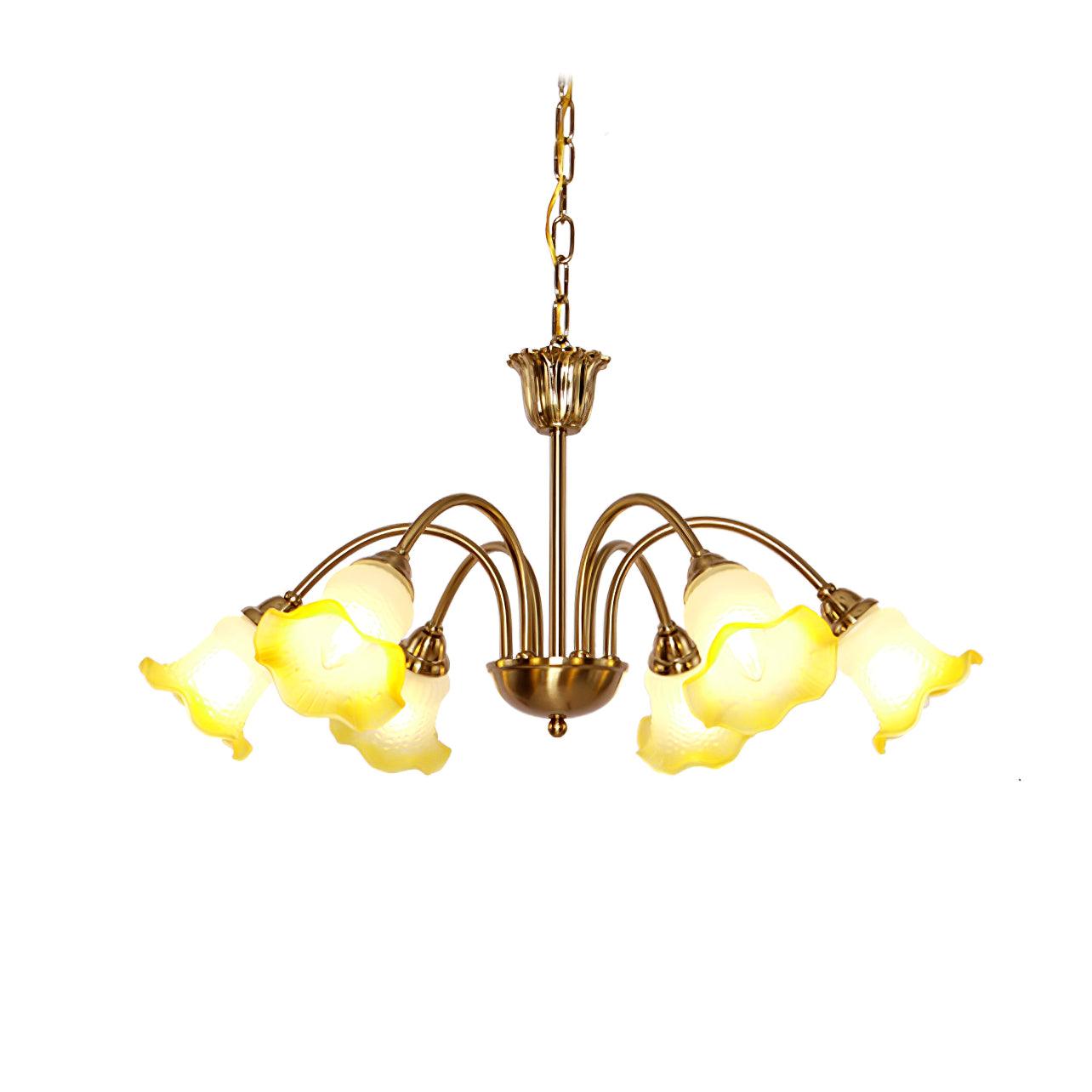 Morning Glory Blown Glass Chandelier with Copper Accents for Modern Living Spaces
