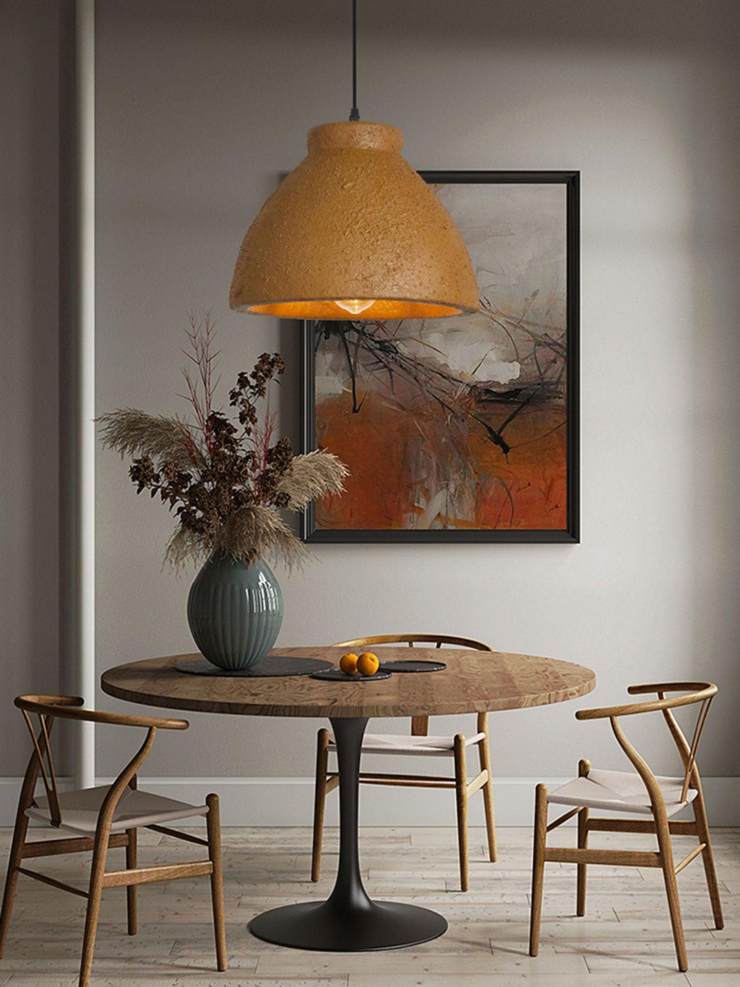 Morphe Amorphous Organic Textured Pendant Light Artistic Brown Oval Shape Hanging Lamp