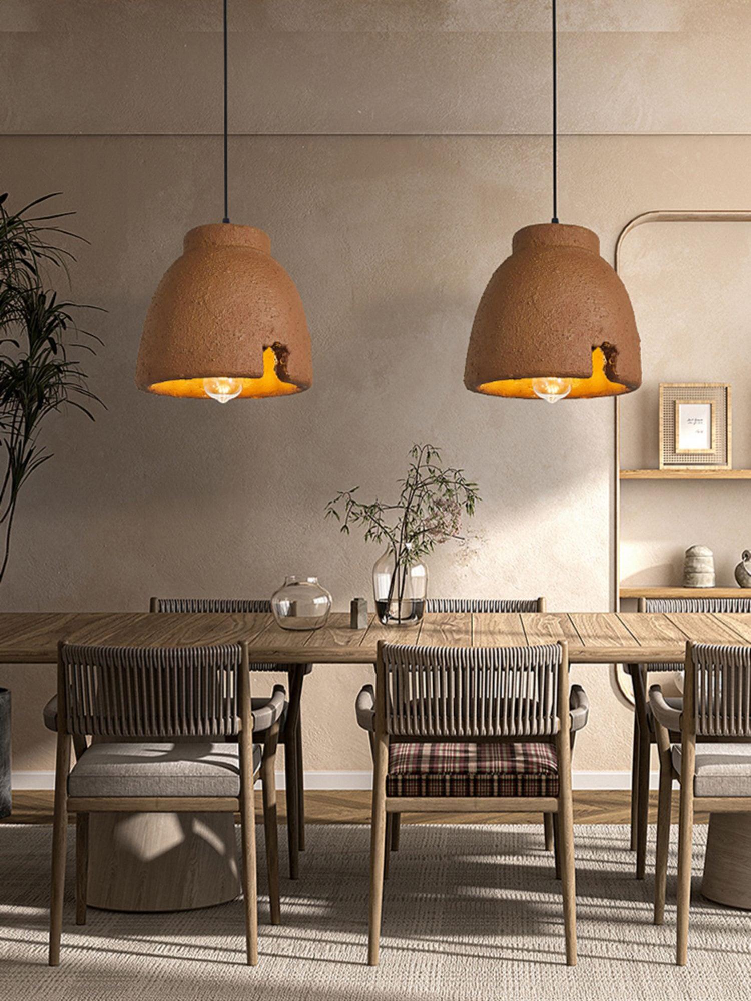 Morphe Amorphous Organic Textured Pendant Light Artistic Brown Oval Shape Hanging Lamp
