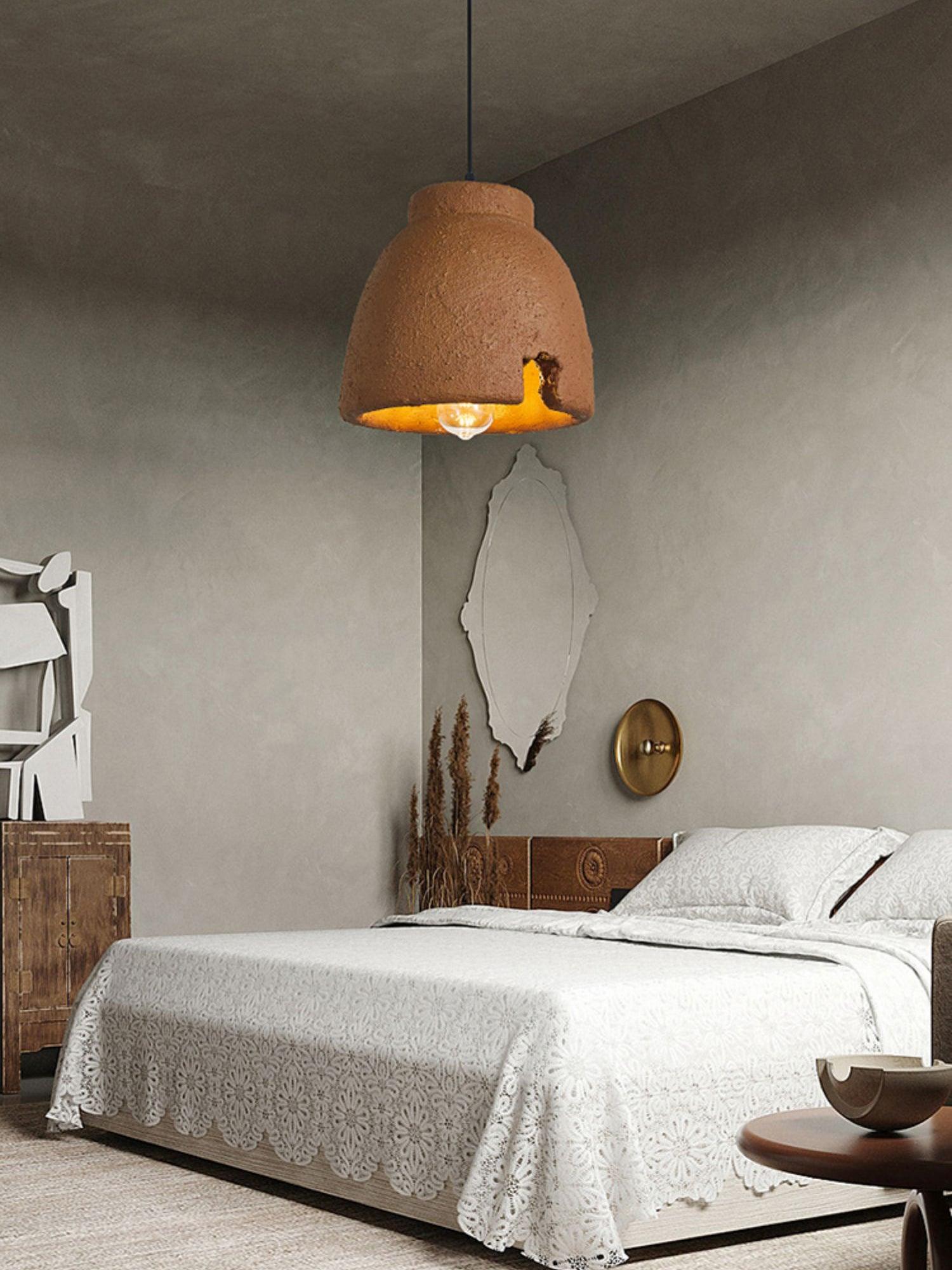 Morphe Amorphous Organic Textured Pendant Light Artistic Brown Oval Shape Hanging Lamp