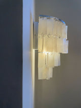 Mother of Pearl Shell Tiered Wall Sconce Light with Silver Finish Elegant Indoor Lighting Fixture