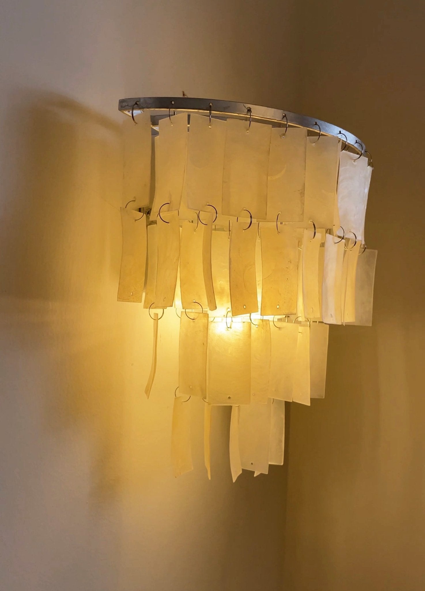 Mother of Pearl Shell Tiered Wall Sconce Light with Silver Finish Elegant Indoor Lighting Fixture