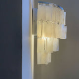 Mother of Pearl Shell Tiered Wall Sconce Light with Silver Finish Elegant Indoor Lighting Fixture