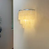 Mother of Pearl Shell Tiered Wall Sconce Light with Silver Finish Elegant Indoor Lighting Fixture