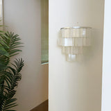 Mother of Pearl Shell Tiered Wall Sconce Light with Silver Finish Elegant Indoor Lighting Fixture