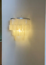 Mother of Pearl Shell Tiered Wall Sconce Light with Silver Finish Elegant Indoor Lighting Fixture