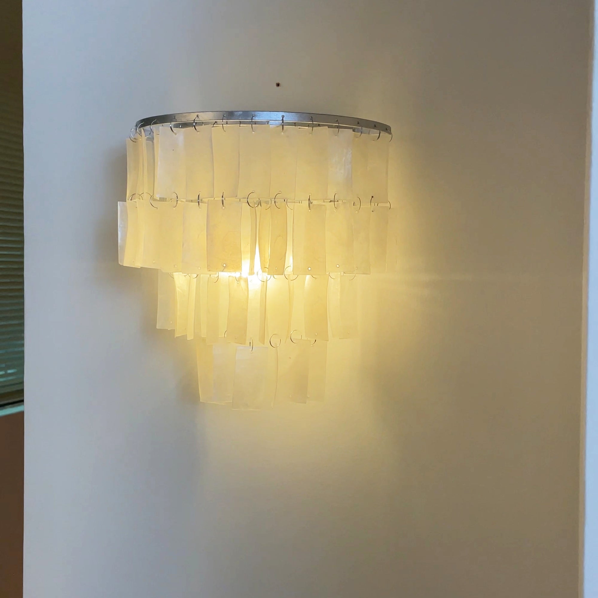 Mother of Pearl Shell Tiered Wall Sconce Light with Silver Finish Elegant Indoor Lighting Fixture