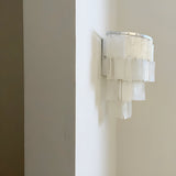 Mother of Pearl Shell Tiered Wall Sconce Light with Silver Finish Elegant Indoor Lighting Fixture