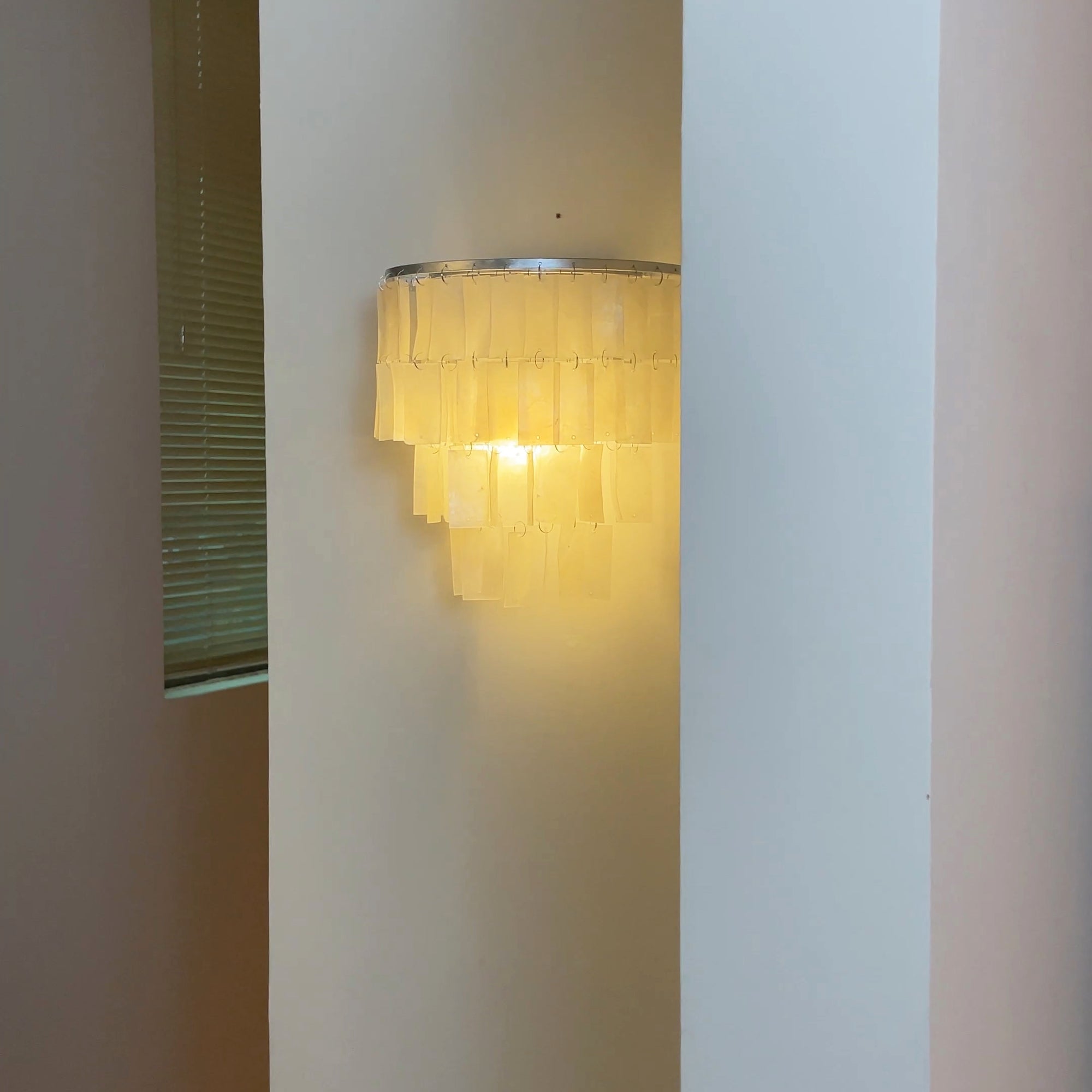Mother of Pearl Shell Tiered Wall Sconce Light with Silver Finish Elegant Indoor Lighting Fixture