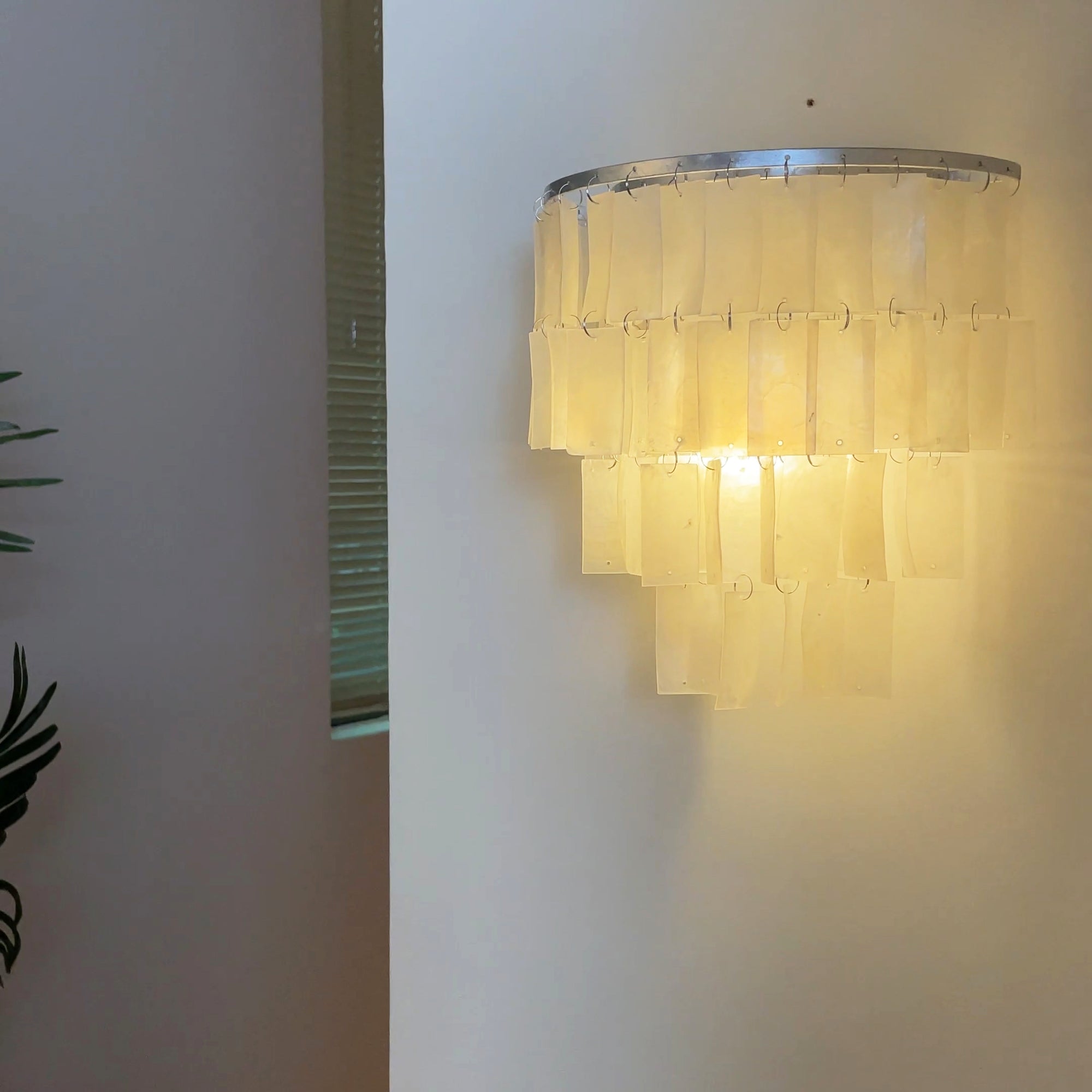 Mother of Pearl Shell Tiered Wall Sconce Light with Silver Finish Elegant Indoor Lighting Fixture
