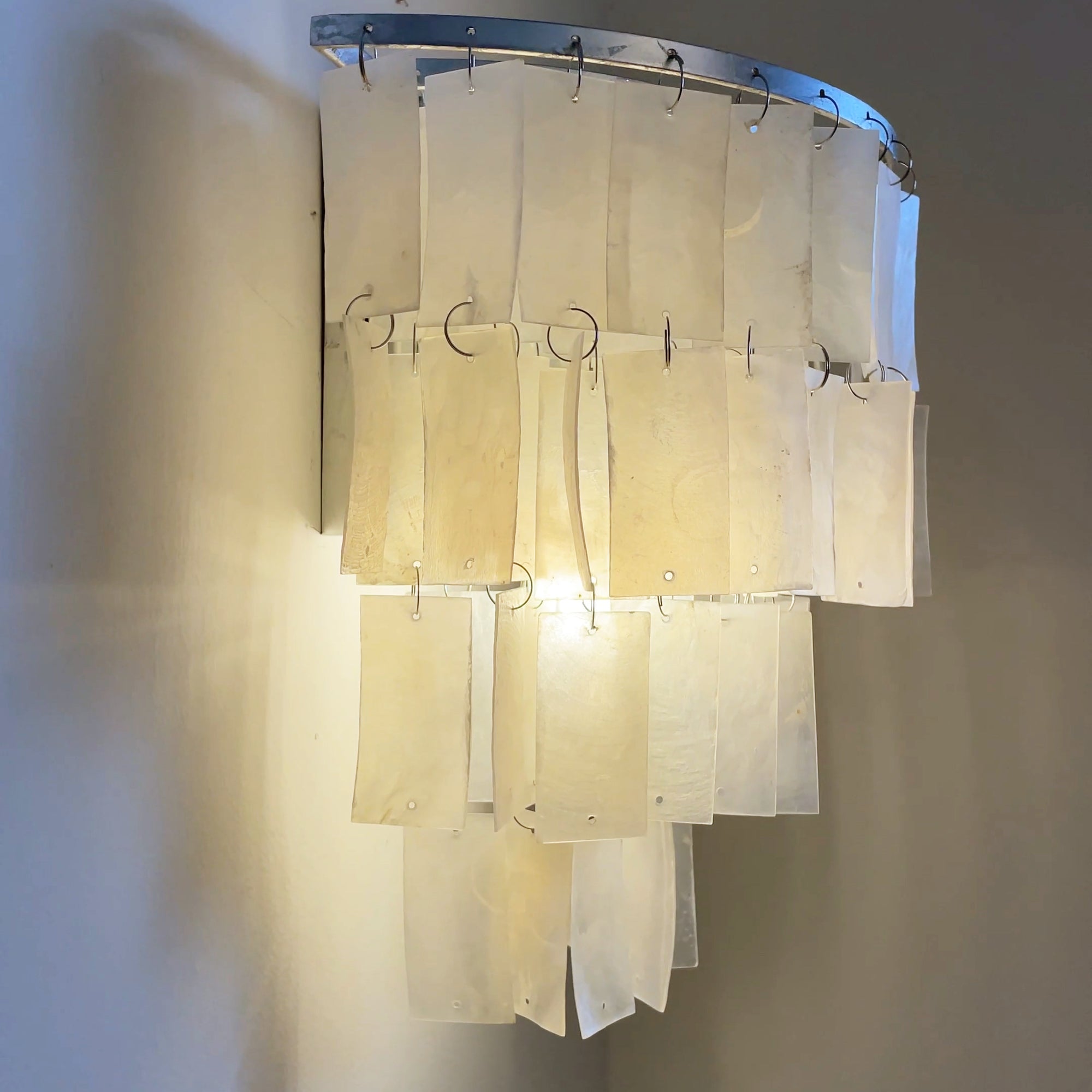 Mother of Pearl Shell Tiered Wall Sconce Light with Silver Finish Elegant Indoor Lighting Fixture