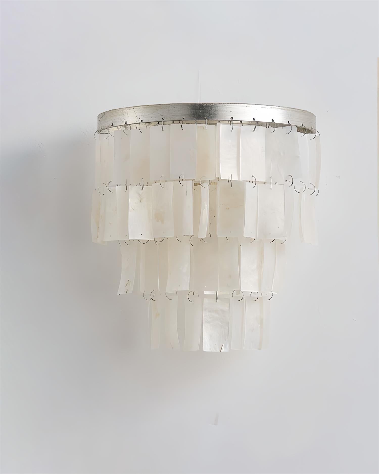 Mother of Pearl Shell Tiered Wall Sconce Light with Silver Finish Elegant Indoor Lighting Fixture