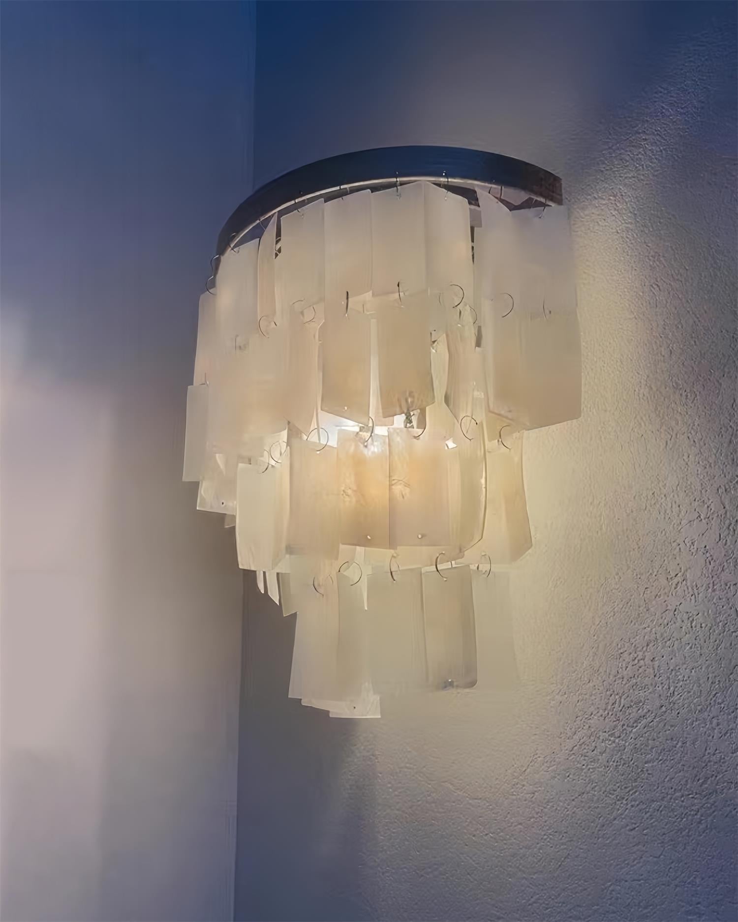 Mother of Pearl Shell Tiered Wall Sconce Light with Silver Finish Elegant Indoor Lighting Fixture