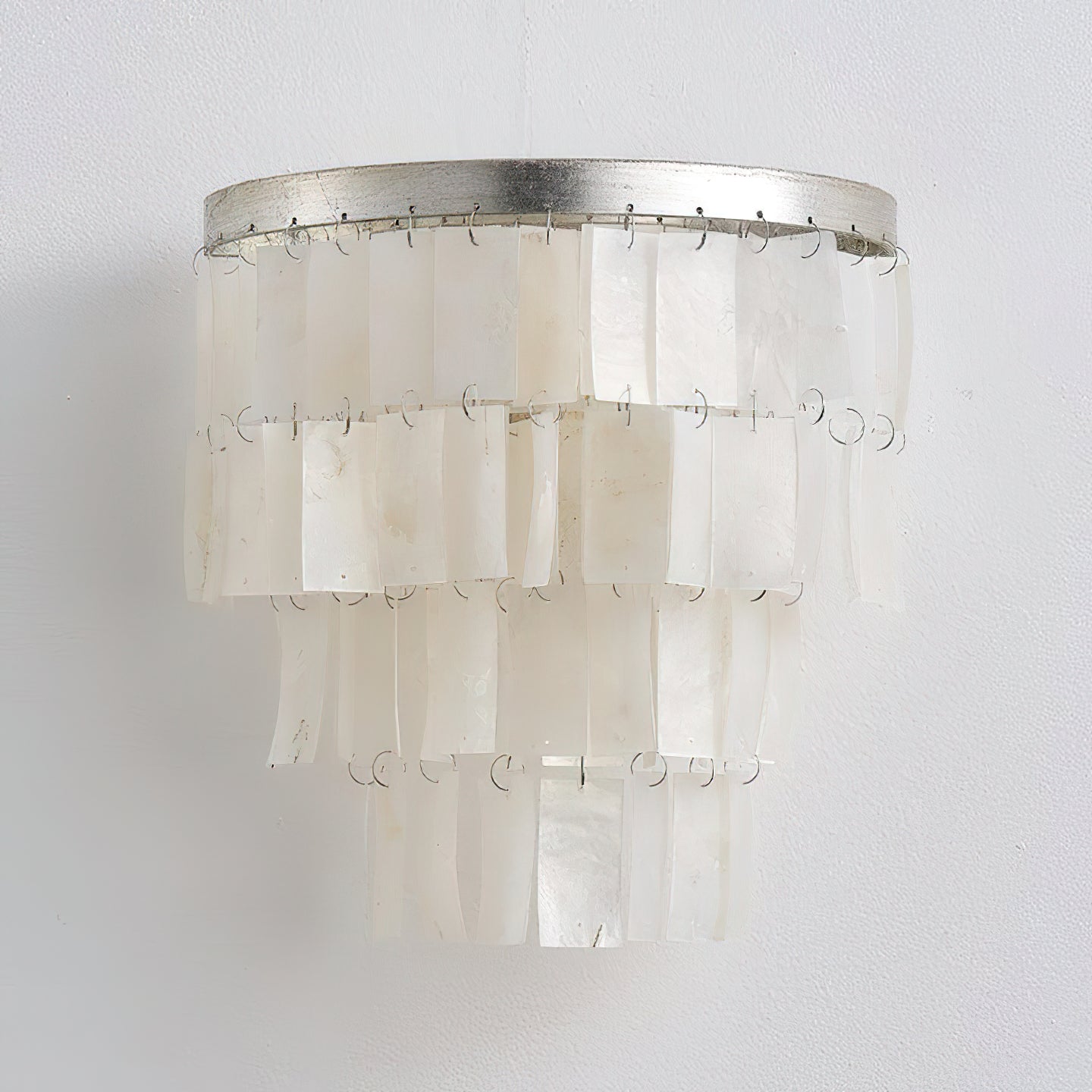 Mother of Pearl Shell Tiered Wall Sconce Light with Silver Finish Elegant Indoor Lighting Fixture