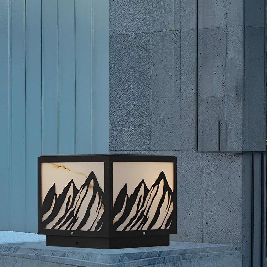 Mountain Silhouette Solar Fence Post Light Waterproof LED Outdoor Landscape Pillar Lamp Black