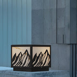 Mountain Silhouette Solar Fence Post Light Waterproof LED Outdoor Landscape Pillar Lamp Black