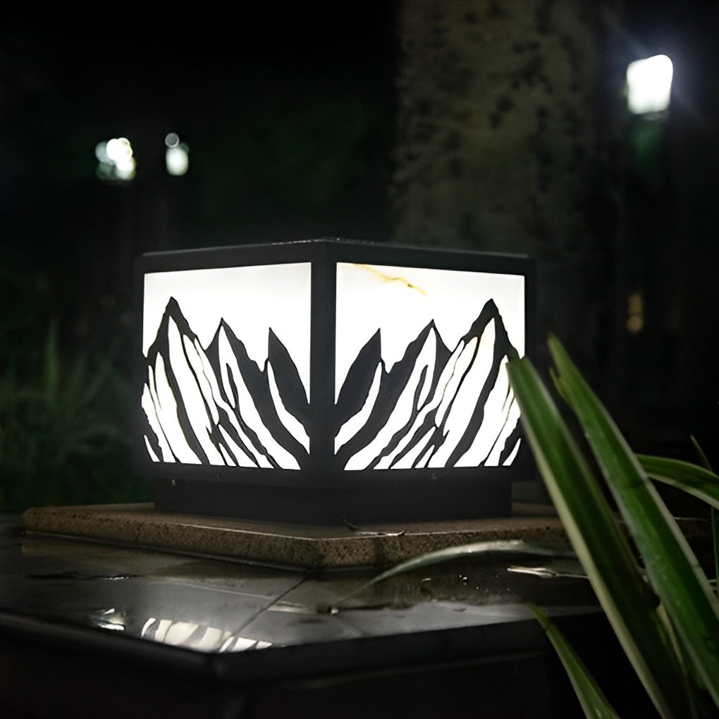 Mountain Silhouette Solar Fence Post Light Waterproof LED Outdoor Landscape Pillar Lamp Black