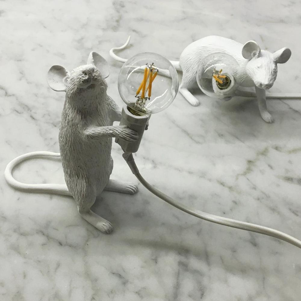 Resin Mouse Table Lamp Decorative Animal Sculpture Side Table Light for Bedside and Desk