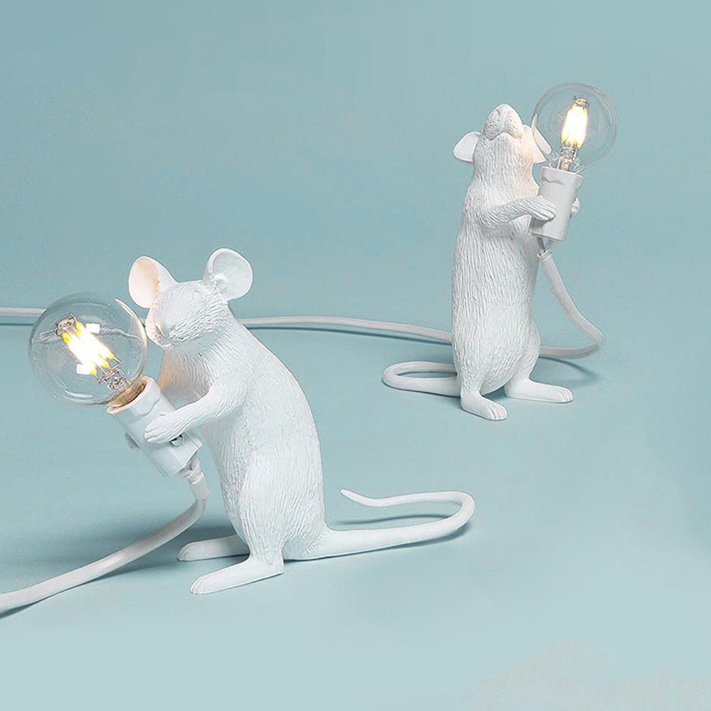Resin Mouse Table Lamp Decorative Animal Sculpture Side Table Light for Bedside and Desk