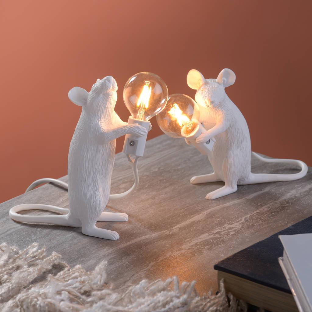 Resin Mouse Table Lamp Decorative Animal Sculpture Side Table Light for Bedside and Desk