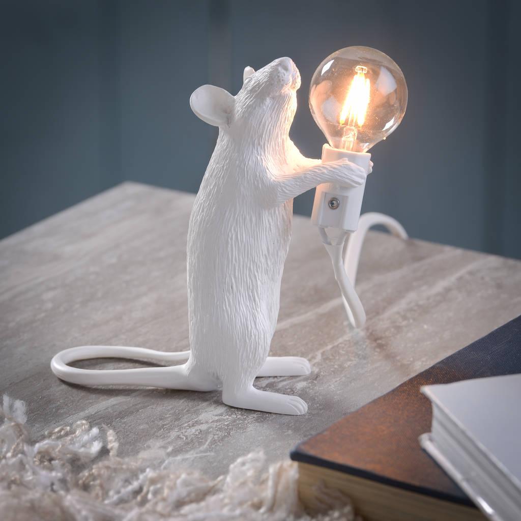 Resin Mouse Table Lamp Decorative Animal Sculpture Side Table Light for Bedside and Desk