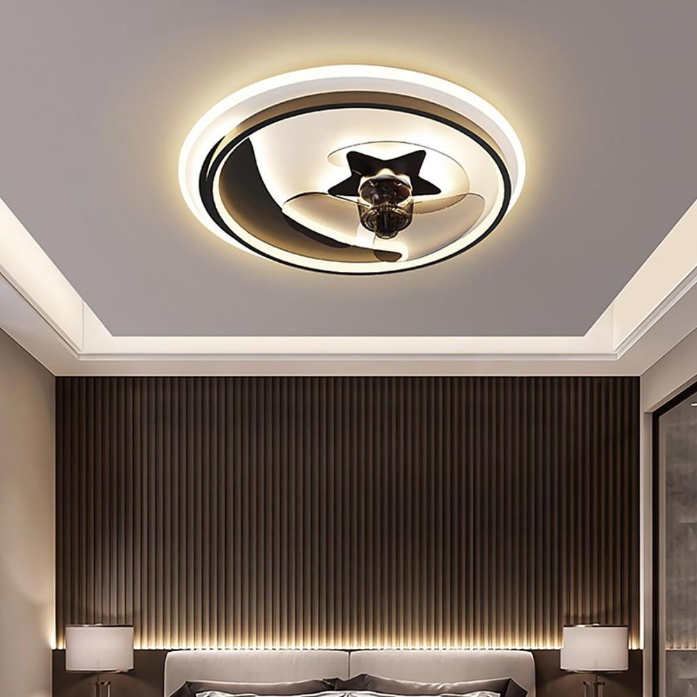 Multi Circle Dimmable LED Flush Mount Ceiling Fan with Lights Modern Low Profile Design for Living Room