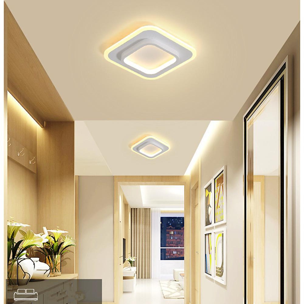 Square Modern LED Flush Mount Ceiling Light 2 Light Integrated Fixture for Small Rooms
