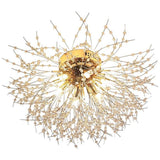 Elegant Flower Branch Crystal Ceiling Lamp 6 Light Brass Flush Mount Lighting