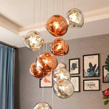 Multi Head Lava Melting Glass Pendant Light Round Ceiling Chandelier for Modern Interiors