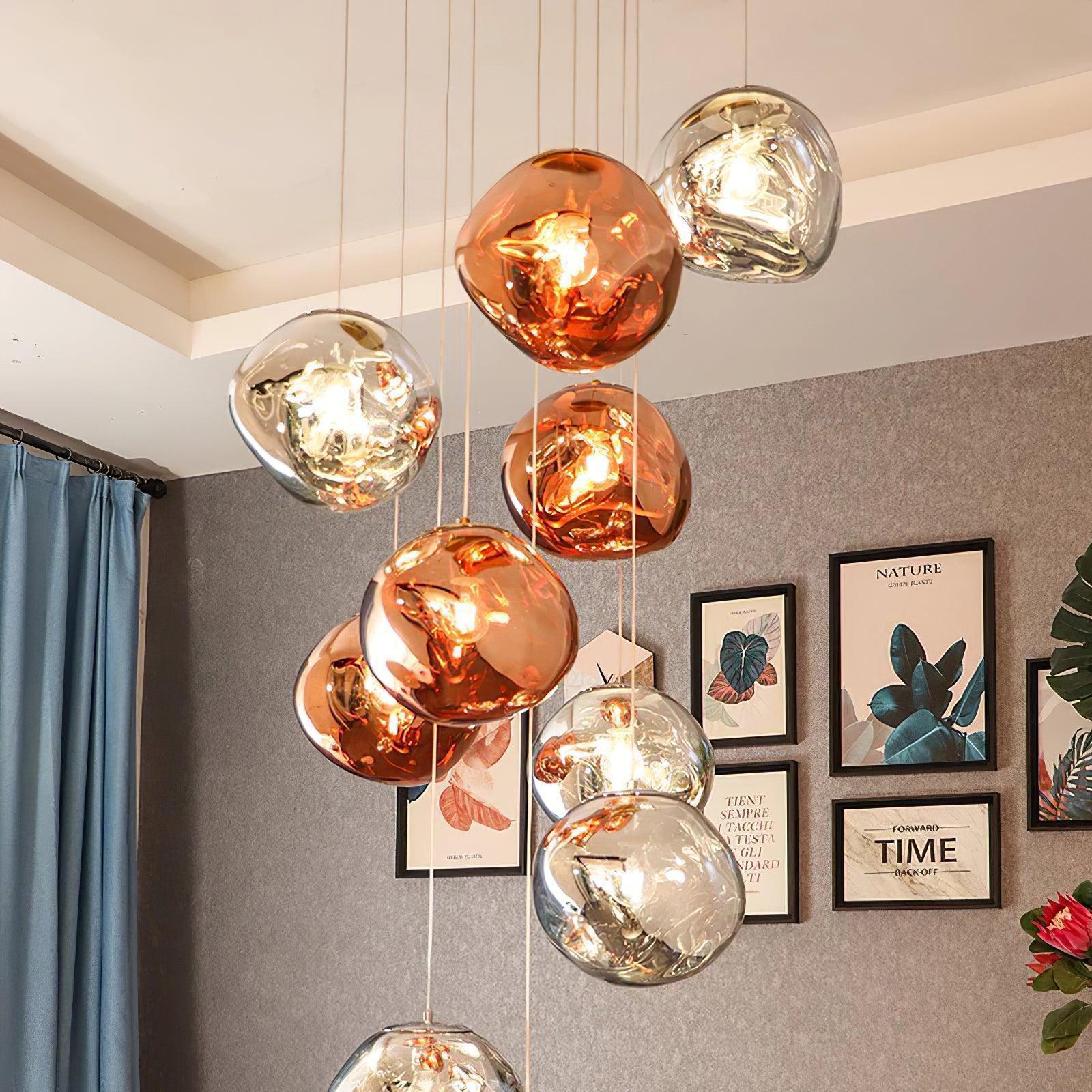 Multi Head Lava Melting Glass Pendant Light Round Ceiling Chandelier for Modern Interiors