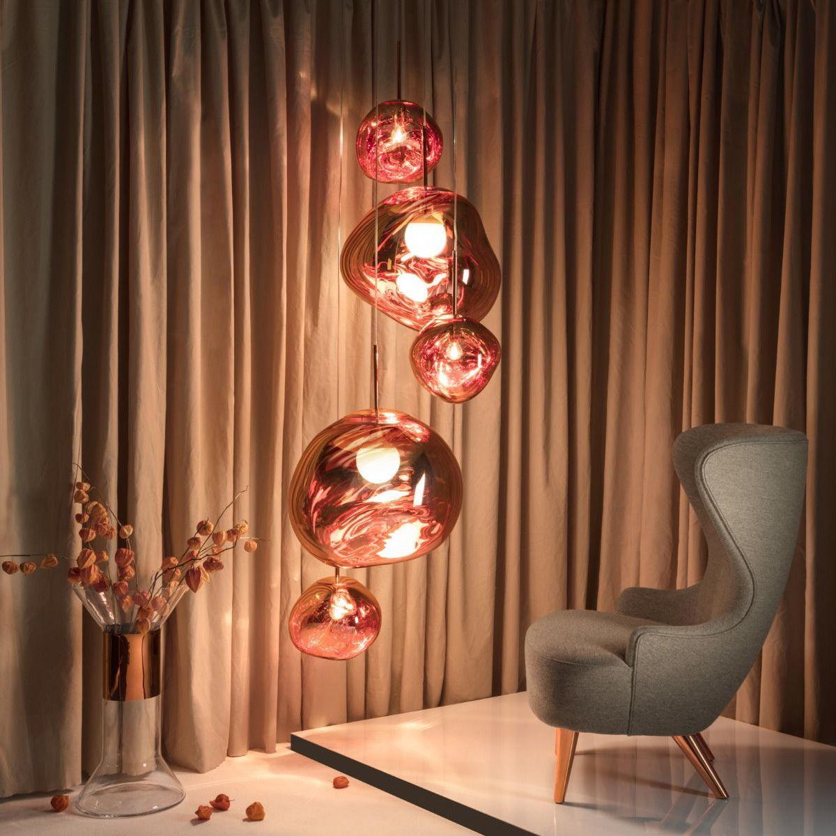 Multi Head Lava Melting Glass Pendant Light Round Ceiling Chandelier for Modern Interiors