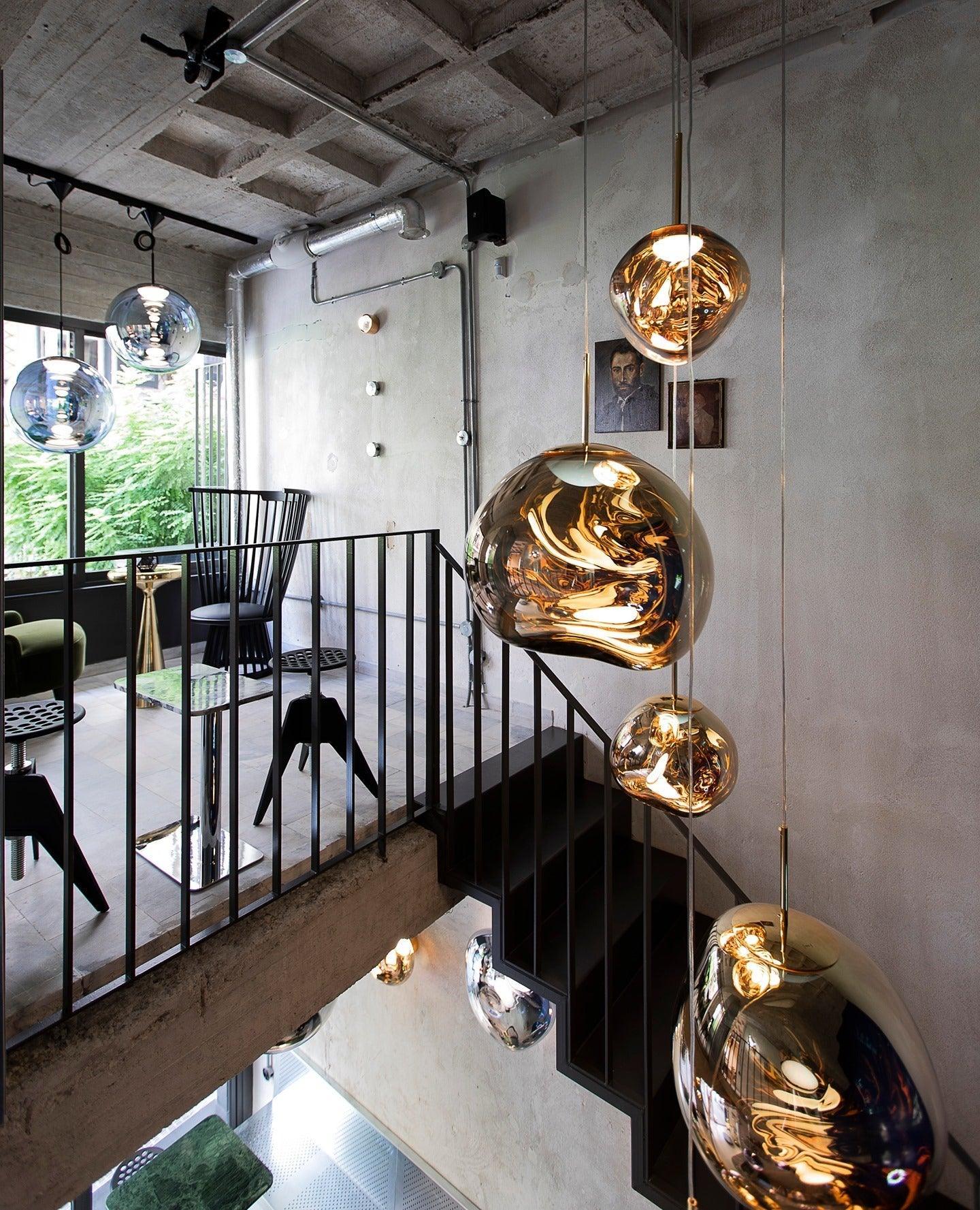 Multi Head Lava Melting Glass Pendant Light Round Ceiling Chandelier for Modern Interiors