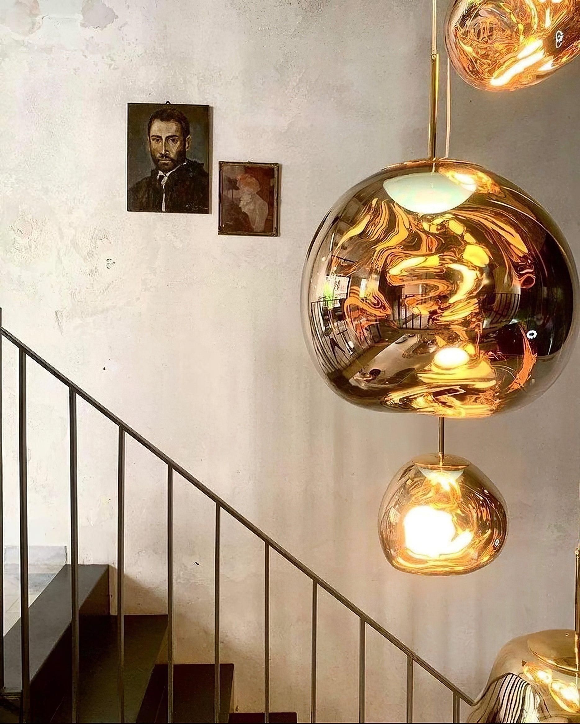Multi Head Lava Melting Glass Pendant Light Round Ceiling Chandelier for Modern Interiors