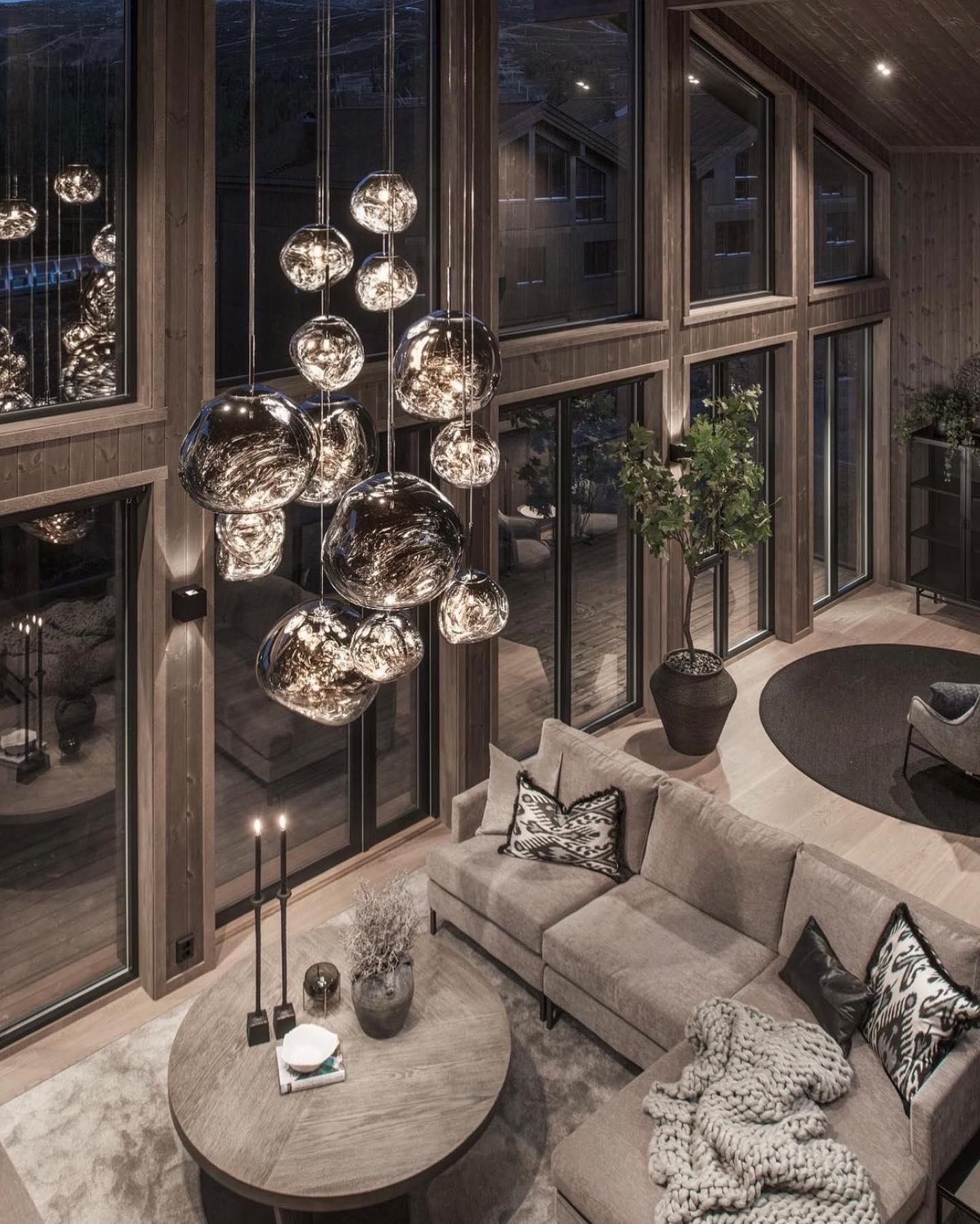 Multi Head Lava Melting Glass Pendant Light Round Ceiling Chandelier for Modern Interiors