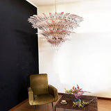 murano-glass-palmette-pink-transparent-chandelier-elegant-modern-hanging-light-fixture