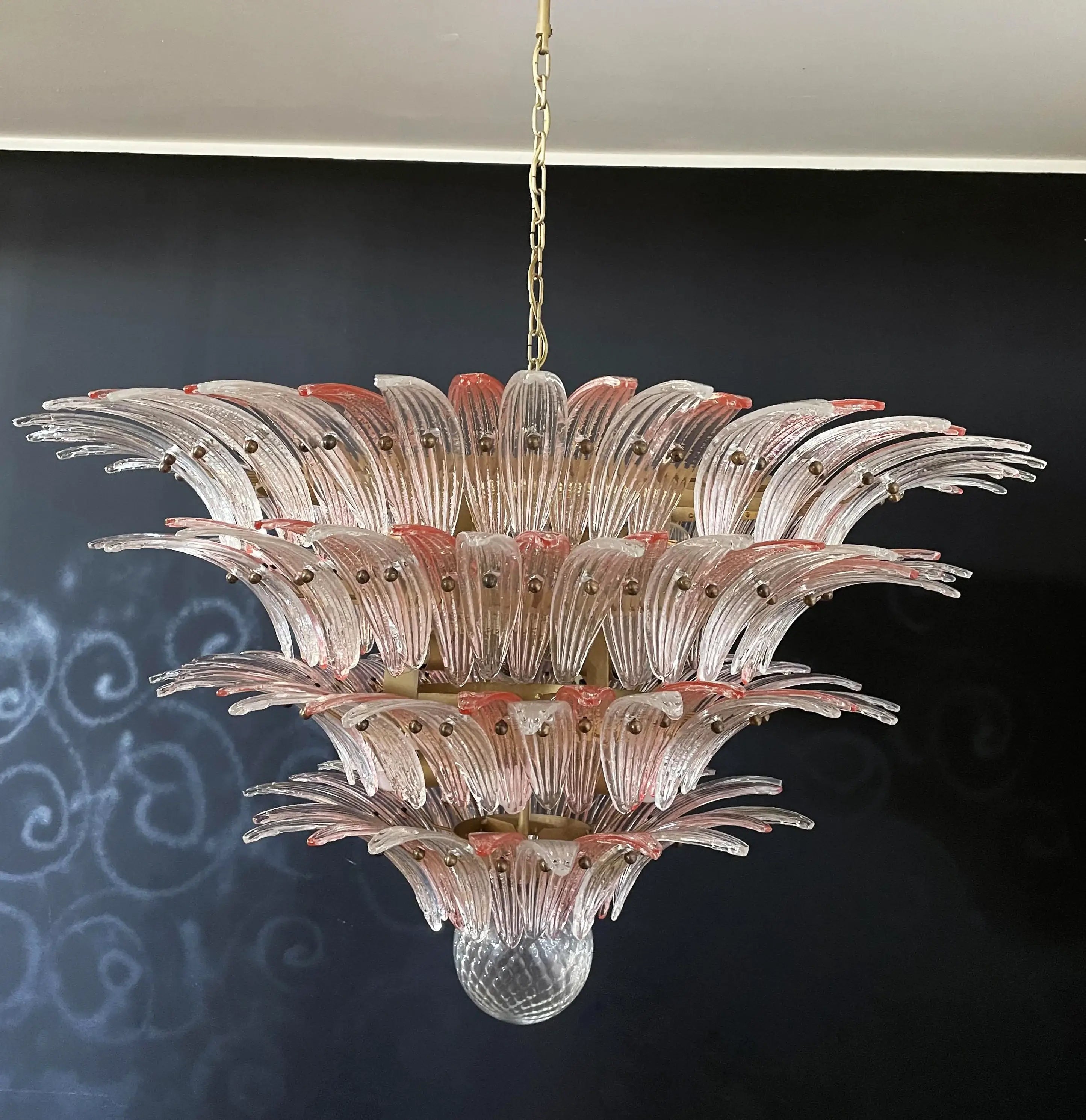 murano-glass-palmette-pink-transparent-chandelier-elegant-modern-hanging-light-fixture