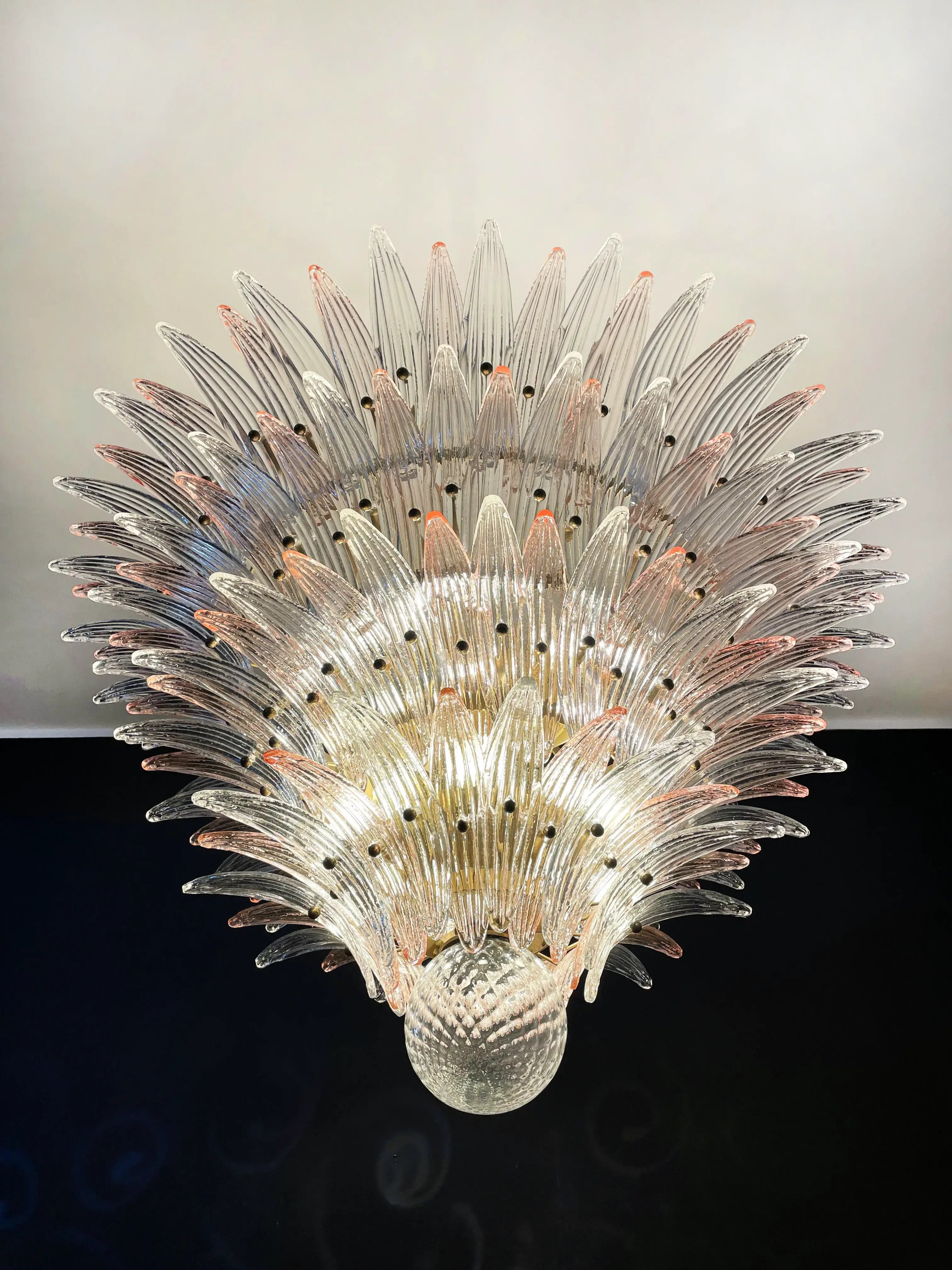 murano-glass-palmette-pink-transparent-chandelier-elegant-modern-hanging-light-fixture
