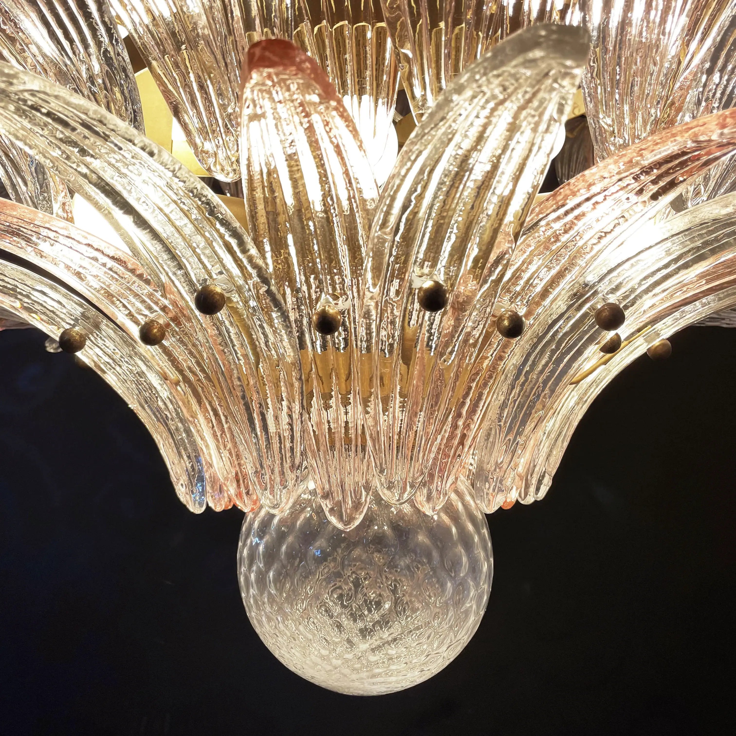 murano-glass-palmette-pink-transparent-chandelier-elegant-modern-hanging-light-fixture